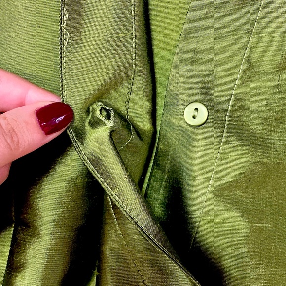Sunny Leigh Green Silk Cross-Front Collared Tie Wrap Blouse Top Sz 8 - Picture 6 of 7